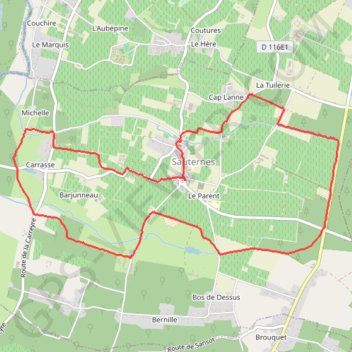 Itinéraire Sauternes, distance, dénivelé, altitude, carte, profil, trace GPS