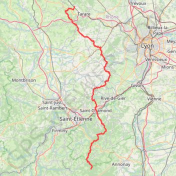 Itinéraire GR 7 : Des Sauvages (Rhône) au Col de la Charousse (Haute-Loire, Ardèche), distance, dénivelé, altitude, carte, profil, trace GPS