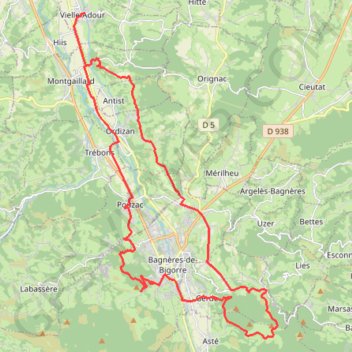 Itinéraire Autour de Bagnères-de-bigorre, distance, dénivelé, altitude, carte, profil, trace GPS