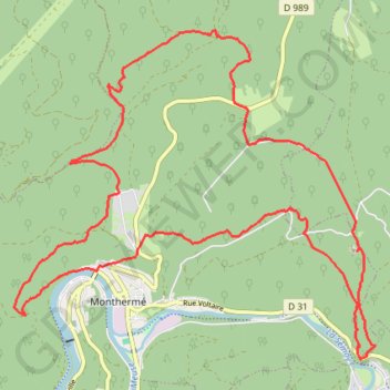 Itinéraire De Monthermé à la Roche à Sept Heures par le Roc la Tour et la Roche aux Corpias, distance, dénivelé, altitude, carte, profil, trace GPS