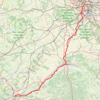 Itinéraire Via Turonensis - A1. Paris > Orléans > Tours, distance, dénivelé, altitude, carte, profil, trace GPS