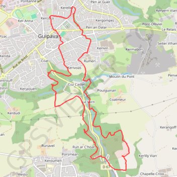 Itinéraire De Guipavas au moulin de Kerhuon, distance, dénivelé, altitude, carte, profil, trace GPS