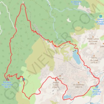 Itinéraire Grand colon par lac Merlat et lac du Crozet, distance, dénivelé, altitude, carte, profil, trace GPS