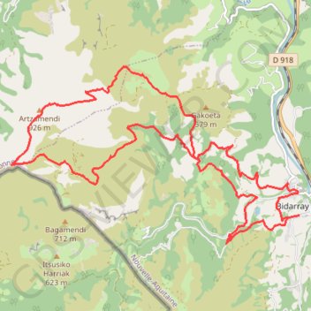 Itinéraire Hartzamendi depuis Bidarray - 23005 - UtagawaVTT.com, distance, dénivelé, altitude, carte, profil, trace GPS