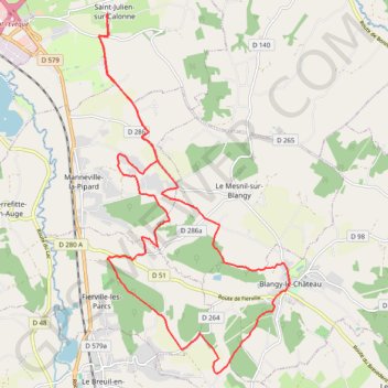 Itinéraire De Saint-Julien-sur-Calonne à Fierville-les-Parcs, distance, dénivelé, altitude, carte, profil, trace GPS