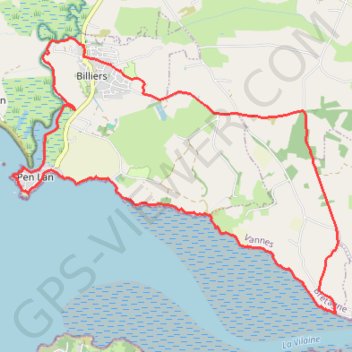 Itinéraire Entre campagne et mer à Billiers (version longue), distance, dénivelé, altitude, carte, profil, trace GPS