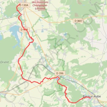 Itinéraire Brienne-le-Château - Bar-sur-Aube (Via Francigena), distance, dénivelé, altitude, carte, profil, trace GPS