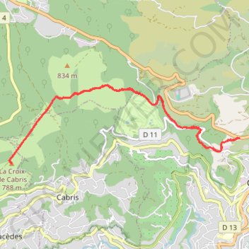 Itinéraire 1-Belvedere_Croix_de_Cabris, distance, dénivelé, altitude, carte, profil, trace GPS