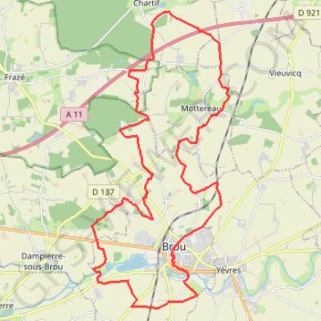 Itinéraire Les bois de Mottereau - Brou, distance, dénivelé, altitude, carte, profil, trace GPS