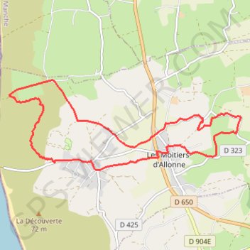 Itinéraire Les Moitiers d'Allonne (50270), distance, dénivelé, altitude, carte, profil, trace GPS