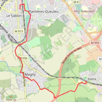 Itinéraire Peltre - Magny - Sablon, distance, dénivelé, altitude, carte, profil, trace GPS