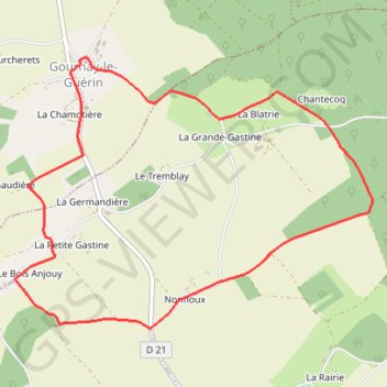 Itinéraire Circuit des Fermes - Gournay-le-Guérin, distance, dénivelé, altitude, carte, profil, trace GPS