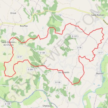 Itinéraire Aubeterre sur Dronne Circuit VTT n°8 27 kms, distance, dénivelé, altitude, carte, profil, trace GPS