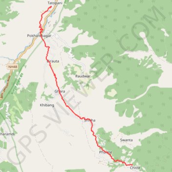 Itinéraire Tour Annapurna - Jour 15 - Tatopani - Chitre, distance, dénivelé, altitude, carte, profil, trace GPS