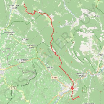 Itinéraire Chemin de la Sainte Baume 8ème tronçon de la chapelle de La Roche Saint Secret à Nyons, distance, dénivelé, altitude, carte, profil, trace GPS