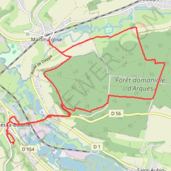 Itinéraire Martin Eglise, Arque la Bataille, Forêt Dom d'Arque, distance, dénivelé, altitude, carte, profil, trace GPS