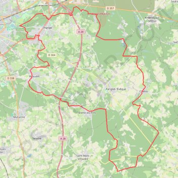 Itinéraire Boucle Le Mans - Étangs Loudon - Challes - Grammont - Brettes - Ruaudin, distance, dénivelé, altitude, carte, profil, trace GPS