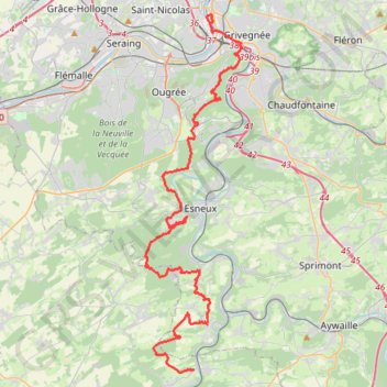 Itinéraire MEGA 15km de Liege 42km, distance, dénivelé, altitude, carte, profil, trace GPS