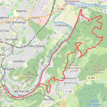 Itinéraire Montfaucon - Besançon, distance, dénivelé, altitude, carte, profil, trace GPS