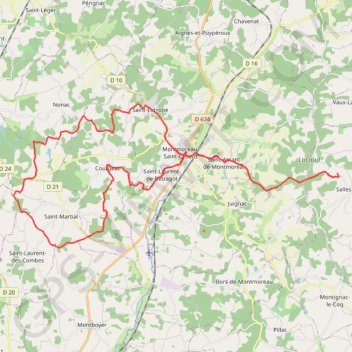 Itinéraire Circuit vtt Montmoreau, distance, dénivelé, altitude, carte, profil, trace GPS