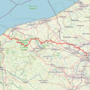 Itinéraire Lille - Calais, distance, dénivelé, altitude, carte, profil, trace GPS