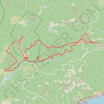 Itinéraire Esterel - Le Pic d'Aurelle, distance, dénivelé, altitude, carte, profil, trace GPS