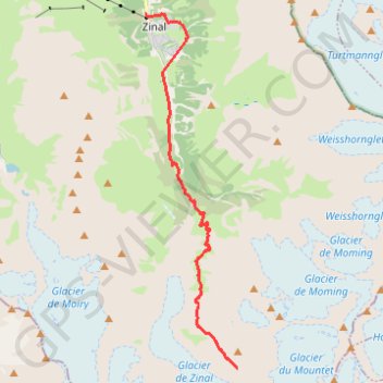 Itinéraire Zinal - Cabane du Grand Mountet, distance, dénivelé, altitude, carte, profil, trace GPS