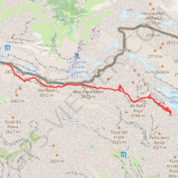 Itinéraire Mont Perdu, distance, dénivelé, altitude, carte, profil, trace GPS