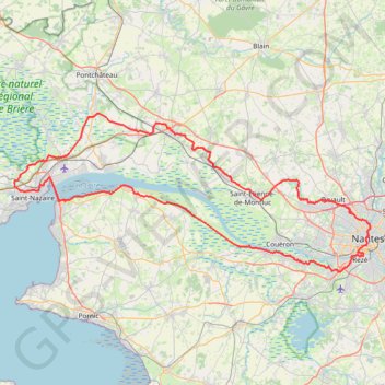 Itinéraire Boucle Nantes StNazaire 157,48 km - 15 août, distance, dénivelé, altitude, carte, profil, trace GPS