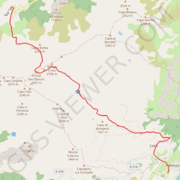 Itinéraire Corté Mont Cinto étape 2, distance, dénivelé, altitude, carte, profil, trace GPS
