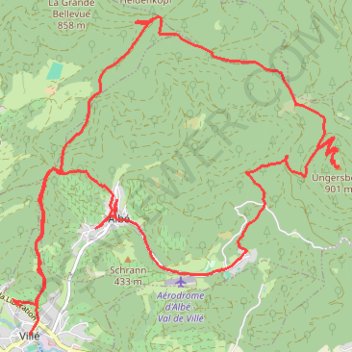 Itinéraire Villé Ungersberg, distance, dénivelé, altitude, carte, profil, trace GPS