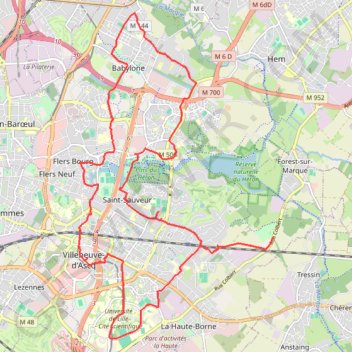 Itinéraire Villeneuve-d'Ascq, le circuit tout en un, distance, dénivelé, altitude, carte, profil, trace GPS