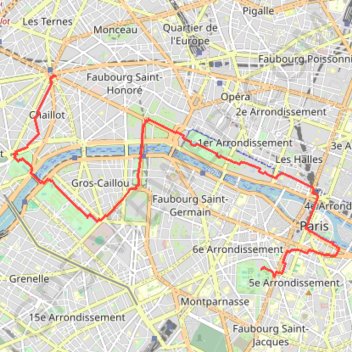 Itinéraire Place de l'Étoile - Jardin du Luxembourg, distance, dénivelé, altitude, carte, profil, trace GPS
