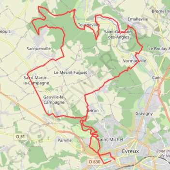 Itinéraire Randonnée Evreux CORA, distance, dénivelé, altitude, carte, profil, trace GPS