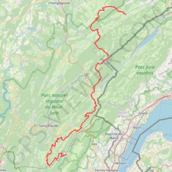 Itinéraire GTJ De Mouthe (Doubs) à Lélex (Ain), distance, dénivelé, altitude, carte, profil, trace GPS