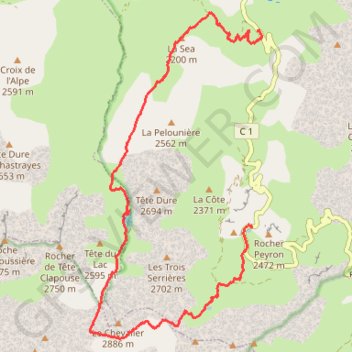 Itinéraire Toureis - Chevalier - Terres Plaines, distance, dénivelé, altitude, carte, profil, trace GPS