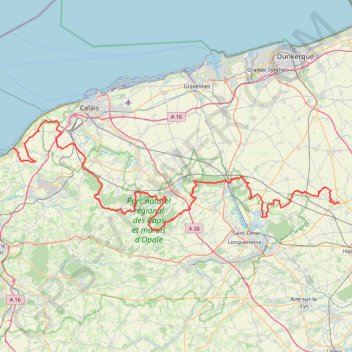 Itinéraire Wissant - Cassel, distance, dénivelé, altitude, carte, profil, trace GPS
