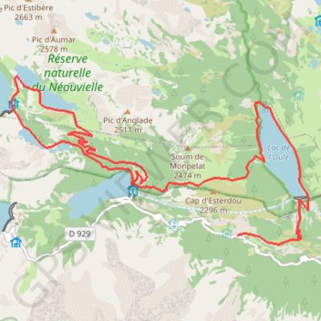 Itinéraire Col d'Estoudou - circuit des 5 lacs, distance, dénivelé, altitude, carte, profil, trace GPS