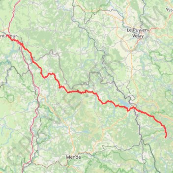 Itinéraire GR4 De Saint Flour (Cantal) à Loubaresse (Ardèche), distance, dénivelé, altitude, carte, profil, trace GPS