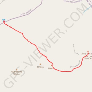 Itinéraire Jebel M'Goun, distance, dénivelé, altitude, carte, profil, trace GPS
