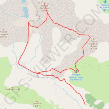 Itinéraire Pic de Robiñera par l'arête SE depuis Chisagüès, distance, dénivelé, altitude, carte, profil, trace GPS