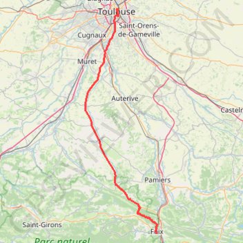 Itinéraire Foix Toulouse par la vallée de la Léze, distance, dénivelé, altitude, carte, profil, trace GPS