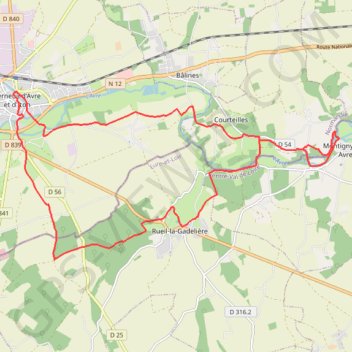 Itinéraire Entre France et Normandie - Verneuil-sur-Avre, distance, dénivelé, altitude, carte, profil, trace GPS
