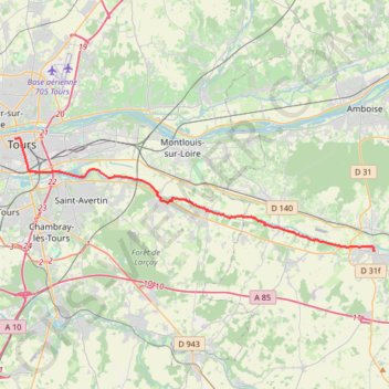 Itinéraire 10 Tours-Bléré: 28.20 km, distance, dénivelé, altitude, carte, profil, trace GPS