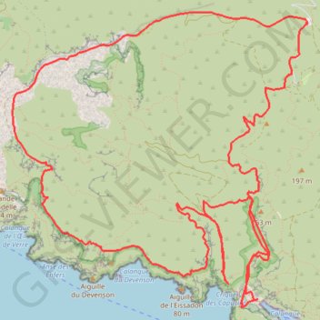 Itinéraire En vau départ du col de la gardiole, distance, dénivelé, altitude, carte, profil, trace GPS