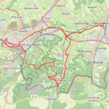 Itinéraire Bettembourg Rumelange Esch Belval, distance, dénivelé, altitude, carte, profil, trace GPS