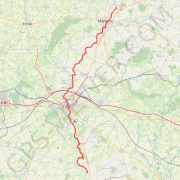 Itinéraire Mayenne - Chateau Gontier, distance, dénivelé, altitude, carte, profil, trace GPS