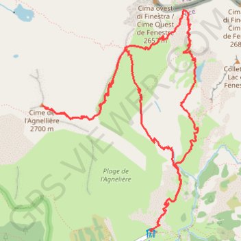 Itinéraire Madonne de Fenestre, pas des Ladres, Cime de l'Agnelière, distance, dénivelé, altitude, carte, profil, trace GPS