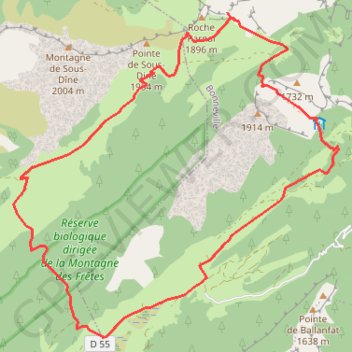 Itinéraire Les Glières coté Champ laitier, distance, dénivelé, altitude, carte, profil, trace GPS