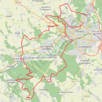 Itinéraire Gravigny, distance, dénivelé, altitude, carte, profil, trace GPS